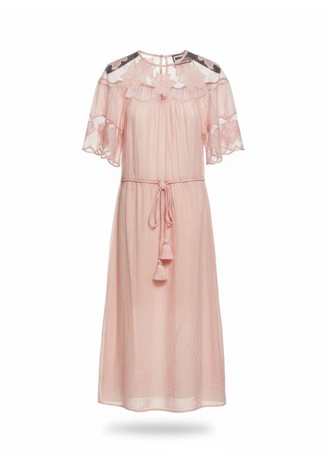 Berenice Ripaya Pink Cotton Maxi Dress with Floral Embroidery and Lace Berenice |  | 22RIPAYAROSE PINK